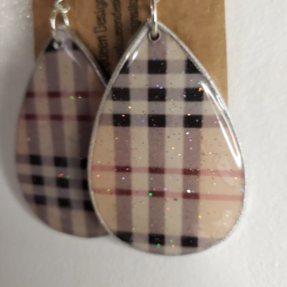 Wood and resin handmade 2 inch teardrop earrings